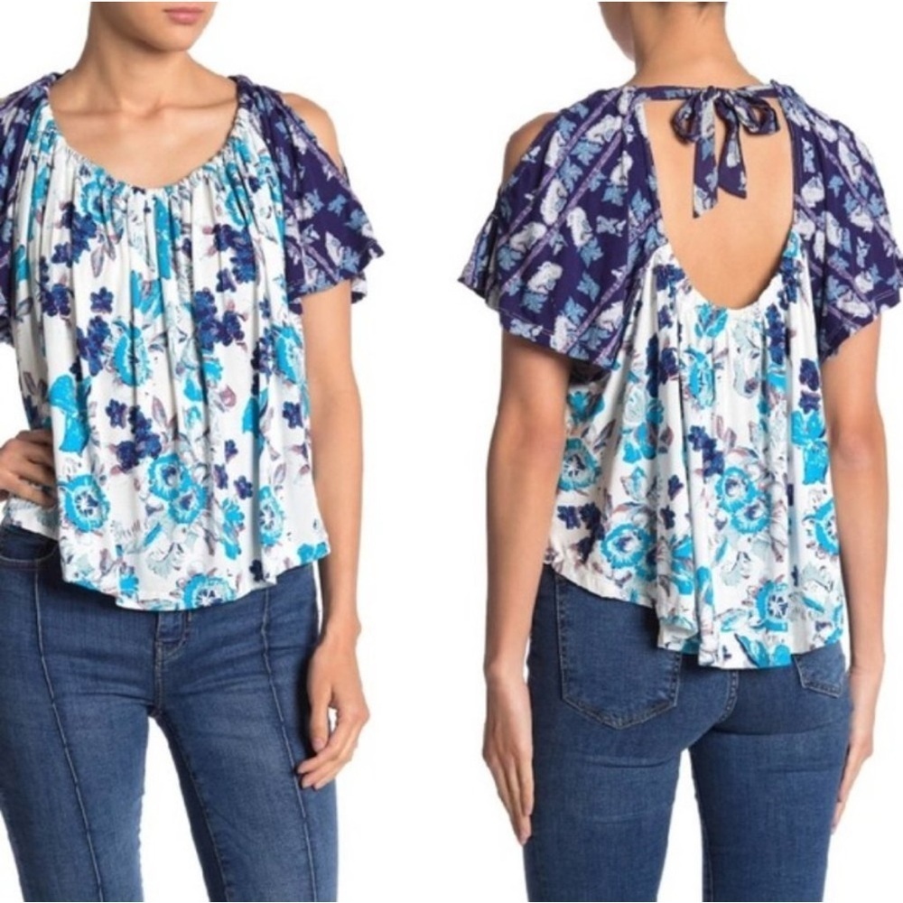 Free People Floral Cold Shoulder Blouse